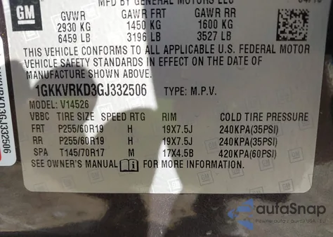 2016 GMC Acadia Slt-1 from USA, damaged, VIN 1GKKVRKD3GJ332506